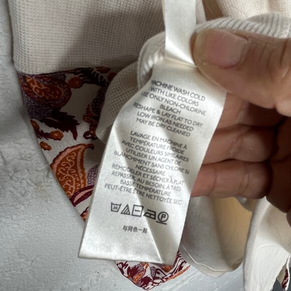 Anthropologie Women's V-Neck Waffle Knit Annette Top White Boho Paisley Small - Picture 6 of 9